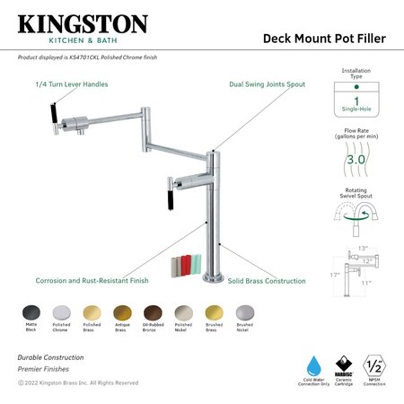 Kingston Brass Deck Mount Pot Filler, Matte Black KS4700CKL